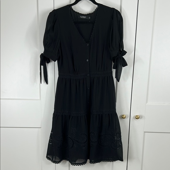 Ralph Lauren Dresses & Skirts - Ralph Lauren Black Puff Sleeve V-Neck Dress | 4